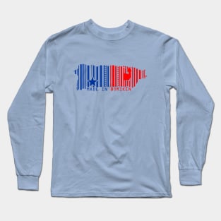 Puerto Rico Map Made in Boriken Flag Colors Barcode Design Long Sleeve T-Shirt